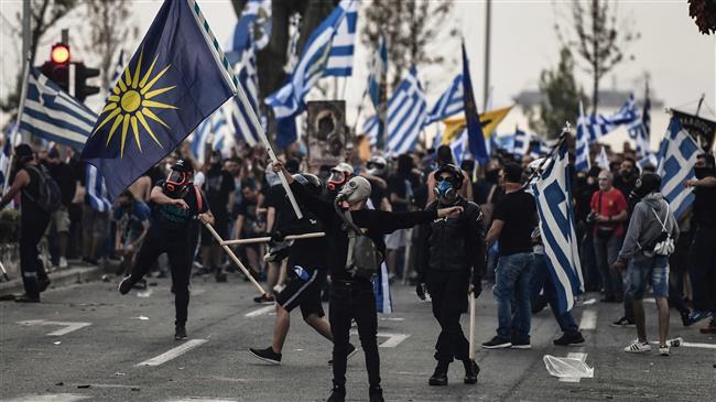 Protesters clash with police as Greek PM unveils his vision for future
